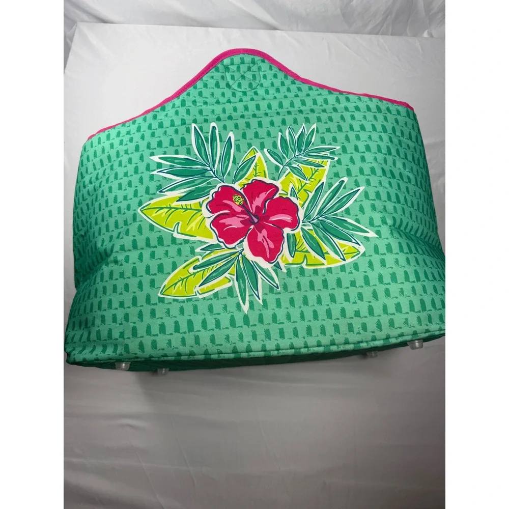 Tupperware Tropical Hibiscus Insulated Cooler Tote Beach Bag Large Green Pink